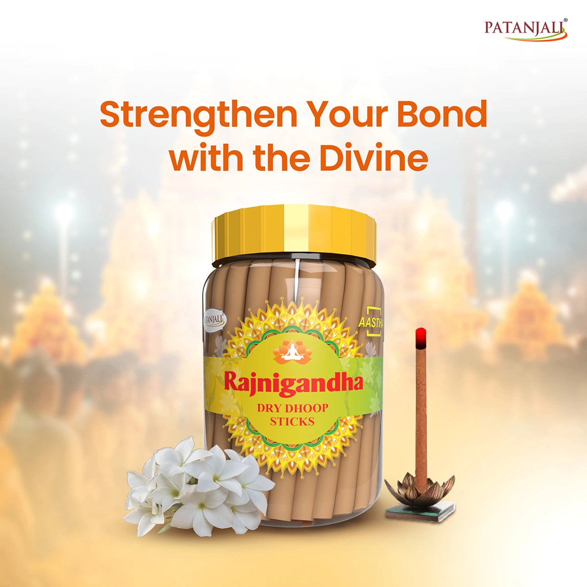 Patanjali Aastha Rajnigandha Dry Dhoop Stick, With Soothing & Long Lasting | 200gm