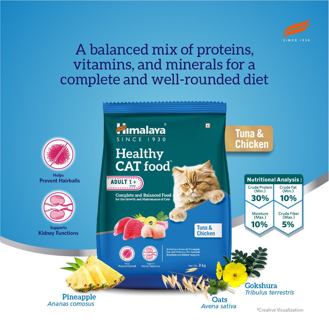 Himalaya Healthy Cat Food Adult, Tuna & Chicken, Complete, Balanced Food For The Growth & Maintenance Of Adult Cats | 3 Kg