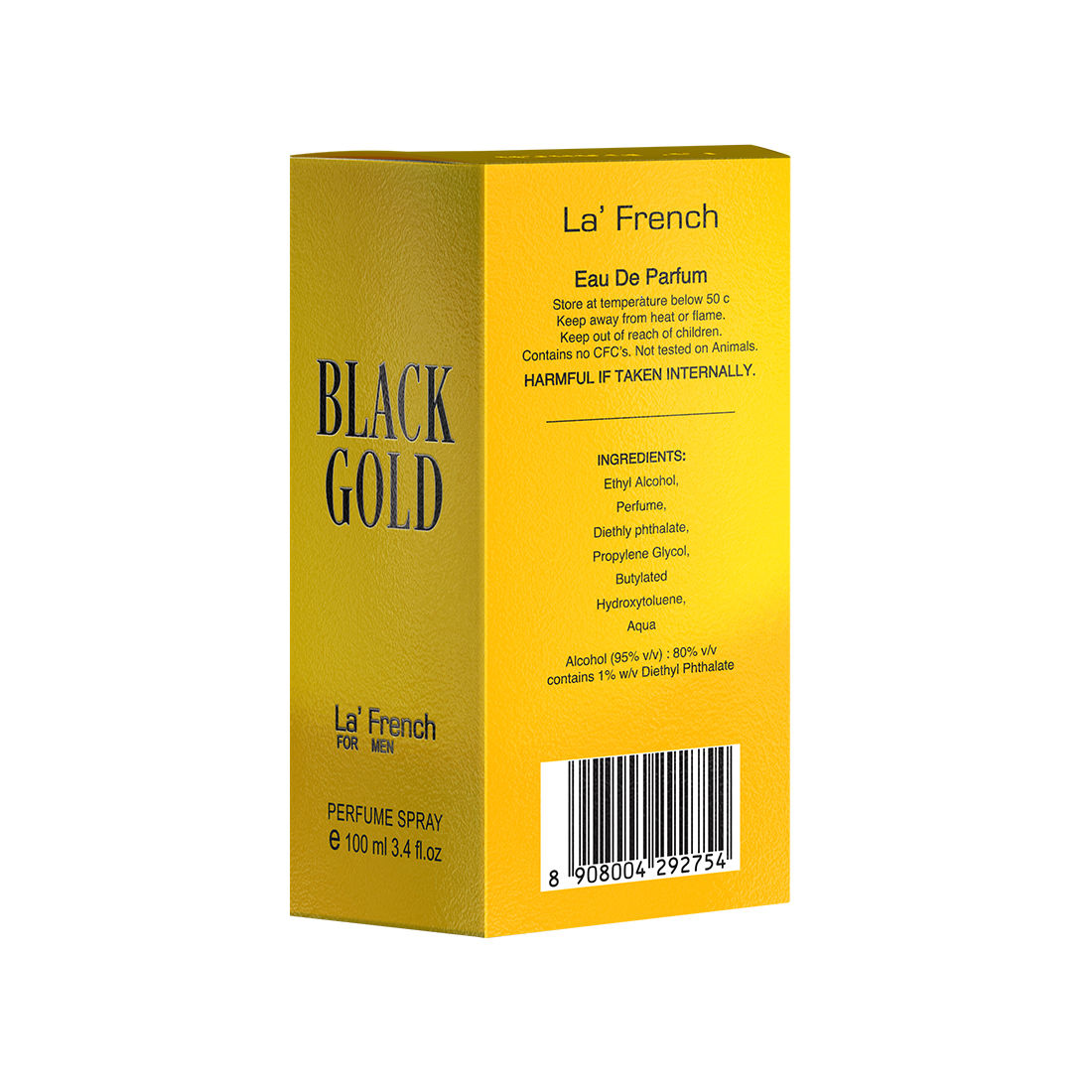 La French Black Gold Eau De Parfum Spray For Men 100ml 3.4 Fl.oz.
