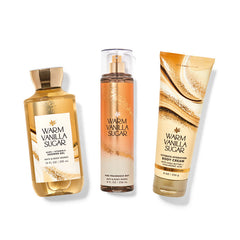 BATH & BODY WORKS WARM VANILLA SUGAR SHOWER GEL , BODY CREAM & MIST 3PCS 757ML 25.5 FL.OZ.