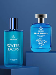 John Phillips Water Drops 125ml 4.2 Fl.oz. & Blue Sportz  Eau De Parfum 100ml 3.4 Fl.oz. | French Perfume Combo Gift Set Of 2 For Men