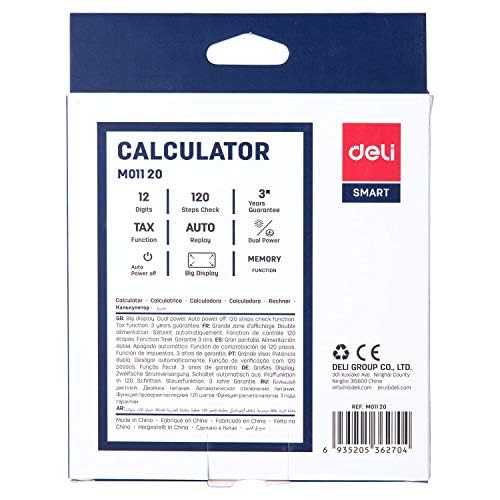 Deli Wm01120 12-digit Desktop Calculator | 3-year Warranty, Providing For Long-term Use | Steps Check And Correct Desktop Calculator & Gt Keys - Black