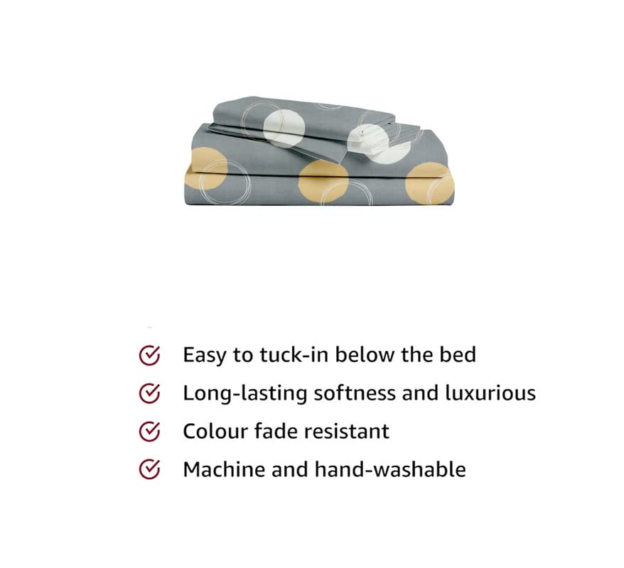 1 Single Bedsheet With One Pillow Cover - 60 X 90 Inches, Grey | Super Soft Premium Brushed Glace Cotton Bedsheet, Breathable & Wrinkle Free