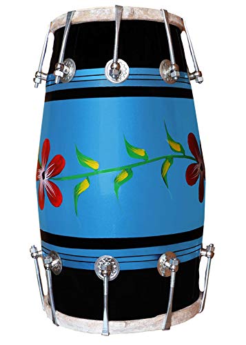 Wooden Musical Dholak Instrument Drum Nuts & Bolt With Full Tool Kit - Blue | Perfectly Symmetric Round Dholak - Dholak For Festival, Wedding, Satsang | Very Easy To Tune