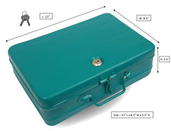 Aluminium Cash Box With Lock For Jewellery Storage And Organizing Ideal For Wardrobe, Desktop - Locker Safe Peti Metal Container 12" (12" L X 8.5" W X 4" H), Colour - Green