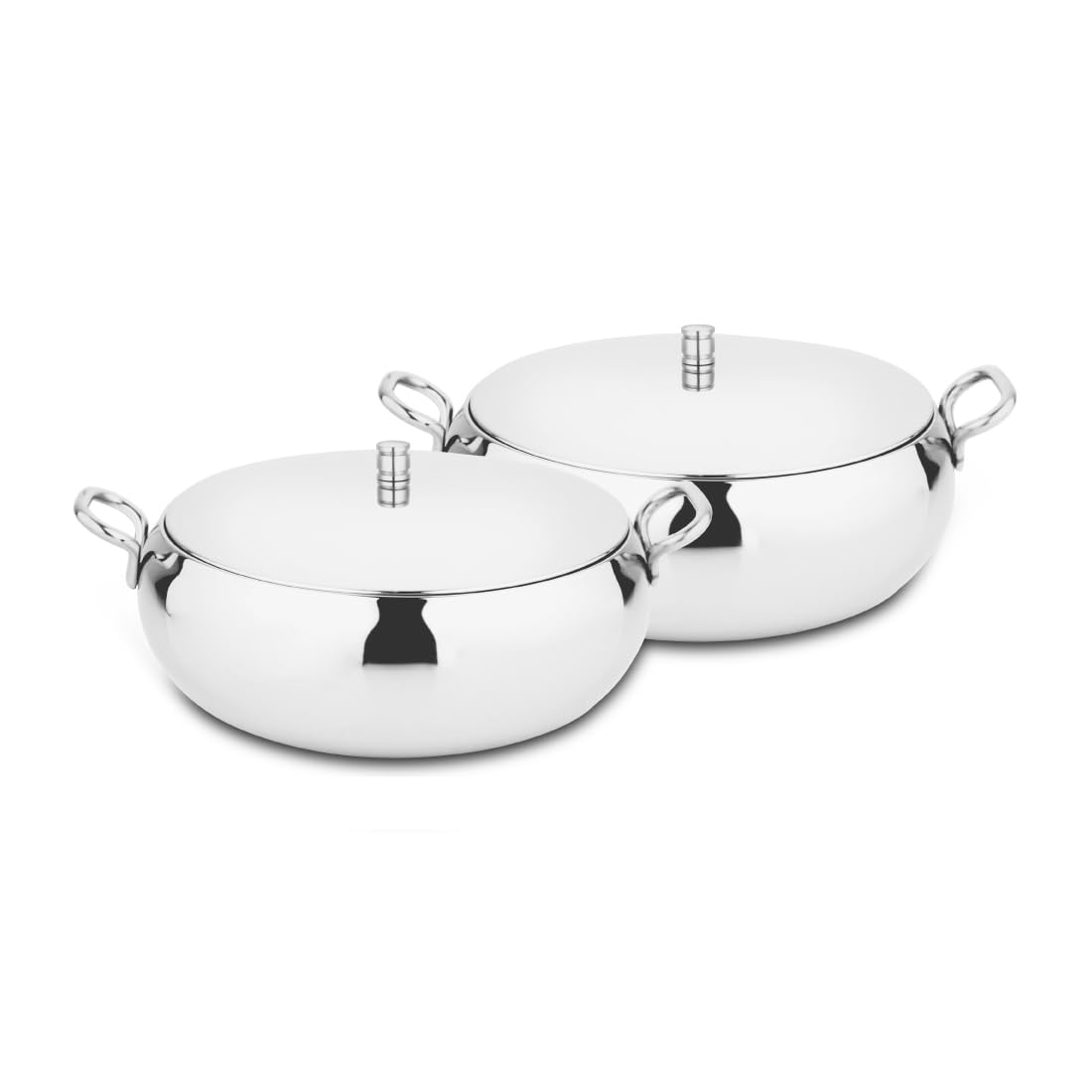 High Grade Stainless Steel Marina Serving Bowl Set With Lid - 2 Pieces, 17 Cm Each, 1000ml Each