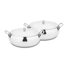 High Grade Stainless Steel Marina Serving Bowl Set With Lid - 2 Pieces, 17 Cm Each, 1000ml Each