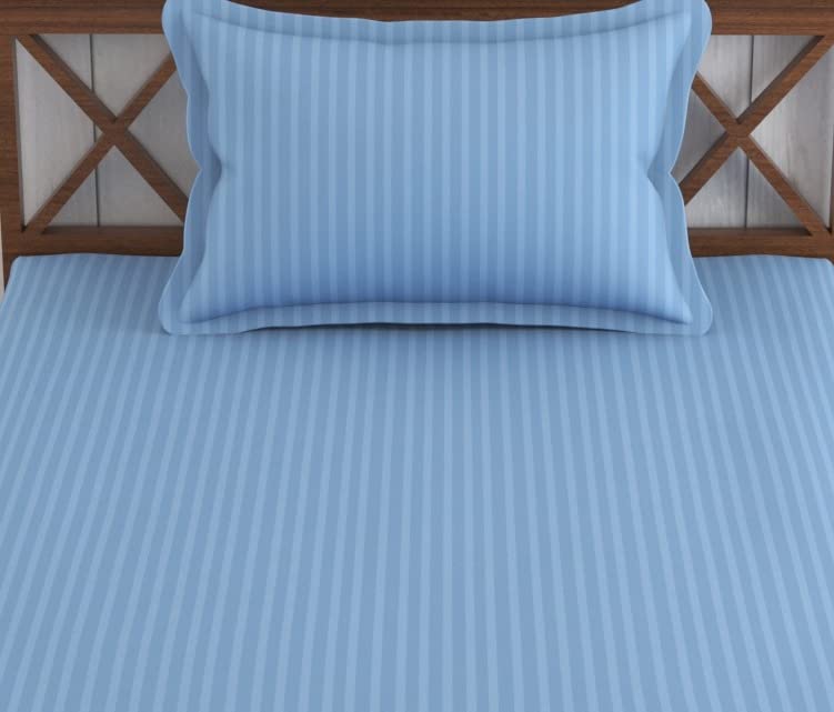 Single Elastic Fitted Bedsheet With 1 Pillow Covers - 30 X 72 Inches, Sky Blue | Breathable & Wrinkle Free, Soft Touch Print Sheet