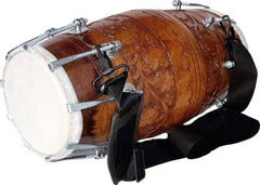 Mango Wood 3D Flower Carving Design Nut & Bolt Dholak With Bag - Brown | Perfectly Symmetric Round Dholak - Dholak For Festival, Wedding, Satsang | Very Easy To Tune