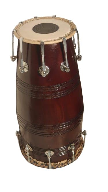 20 To 21 Inches Naal Wooden Dholki, Brown - Hand Beaten Acoustic Materials | Suitable For Intermediate To Professional Level Players