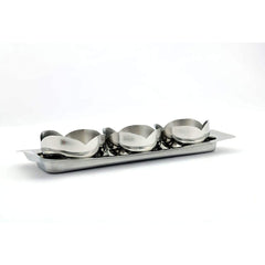 High Grade Stainless Steel Tacos 3 Pcs Bowl Set With Tray | Server Like Any Foods, Snack, Sweet, Etc. - 8.5 Cm Each, 300ml Each Bowl + 30 Cm Tray