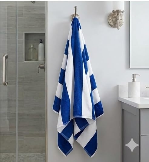 Cotton Bolls Textiles Premium 100% Cotton Bath Towel 450 Gsm | Ultra-Soft & Absorbent Quick Dry Durable Stripe Design Towel (Navy)