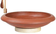 Deep Burned Uncoated Clay Tawa Or Mitti Pan For Cooking & Serving With 2 Wooden Spatulas Complimentary - Red, 10 Inches | Pre-Seasoned Mud Tava - Unglazed, Double Fired, Hand Crafted