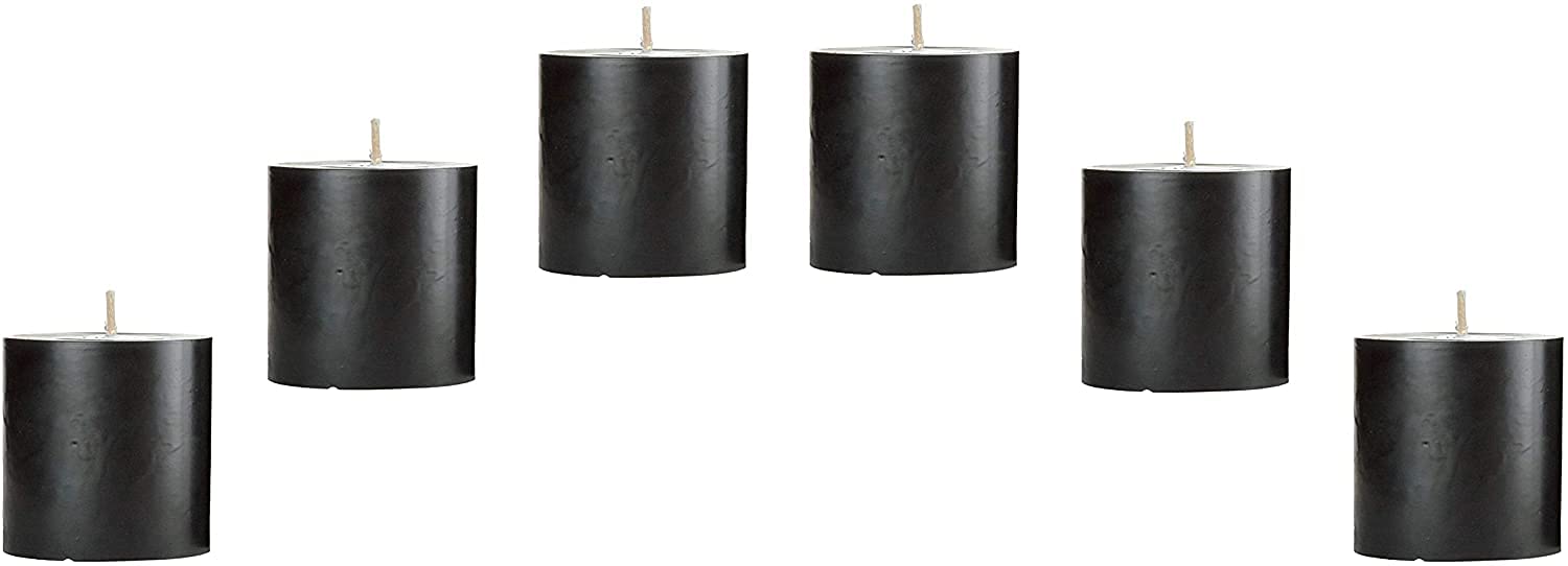 2 INCHES PILLAR CANDLES BLACK UNSCENTED INDOOR SET OF 6 | BURNING TIME 30 HOURS
