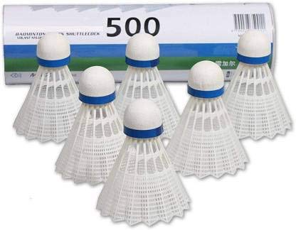 Spocco 500 Plastic Durable Shuttlecock Badminton , Speed 76 | White , Pack Of 6 , Nylon & Synthetic Cork Base