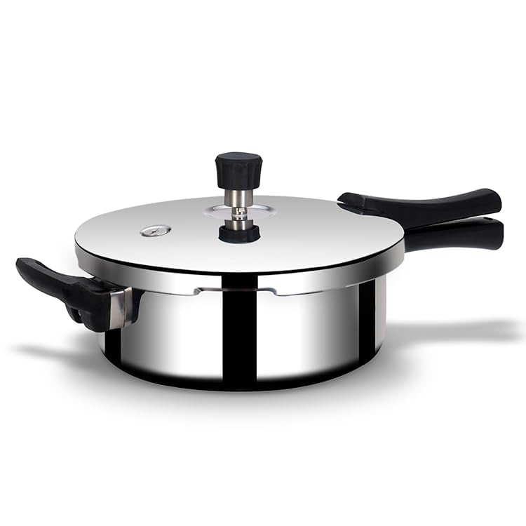 Stellar Stainless Steel Mirror Finish Pressure Cooker Lid With Gasket - 2 Liters | Rivet Less Handle - Induction & Gas Base