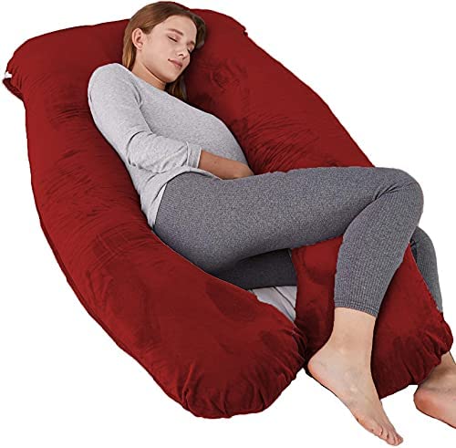 Pregnancy Pillow, Maternity Body Pillow For Sleeping, U Shaped Pillow, Maroon - 55 Inch | Full Body Pillow, Pregnancy Pillow For Pregnant Women, Support Belly & Back, Removable Velvet Cover