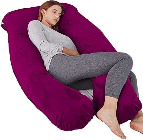 Pregnancy Pillow, Maternity Body Pillow For Sleeping, U Shaped Pillow, Wine - 55 Inch | Full Body Pillow, Pregnancy Pillow For Pregnant Women, Support Belly & Back, Removable Velvet Cover