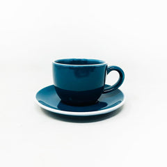 Retro Green Ceramic Cups & Saucers Set Of 6 | Tea Cup Set Of 6 Cups + 6 Saucers For Tea, Coffee, Hot Drinks - 12 Pieces, 150ml, Microwave Safe