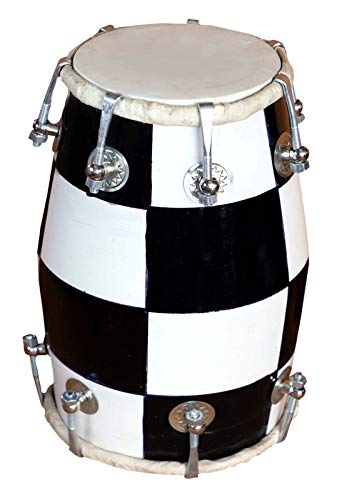 Wood Baby Dholak Musical Instrument Drum Nuts N Bolt With Carry Bag - Black & White | Perfectly Symmetric Round Dholak - Dholak For Festival, Wedding, Satsang | Very Easy To Tune