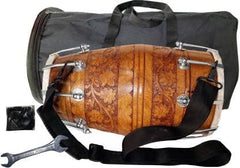 Mango Wood 3D Flower Carving Design Nut & Bolt Dholak With Bag - Brown | Perfectly Symmetric Round Dholak - Dholak For Festival, Wedding, Satsang | Very Easy To Tune