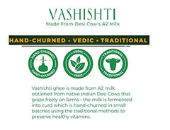 100% Pure Desi A2 Cow Ghee By Vashishti | Traditionally Made With Bilona Method Healthy Cow Ghee | (500ml) 16.9 Ounce | Jar Pack
