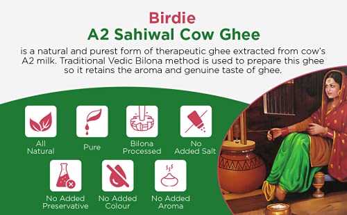 Pure Premium A2 Certified Sahiwal Desi Cow Ghee By Birdie Superfoods | Rich In Nutrients Flavor Healthy Desi Ghee Perfect For Improve Body Immunity | (250ml) 8.4 Ounce | Glass Bottle