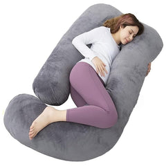 Necxy Multifunctional J Shaped Pregnancy, Maternity Pillow, Full Body Pillow, Grey | For Pregnant Women, For Belly Stomach & Hip Pain - Body Support Pillow With Washable Cover