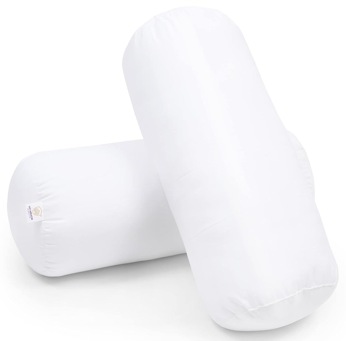 Microfiber Bolster Pillow For Bed & Sofa, Side, Round, White - 10 X 25 Inch | Diwan Cushions | Light, Soft & Fluffy For Neck & Back Support, Washable & Durable Pillow With Cover - Set Of 2
