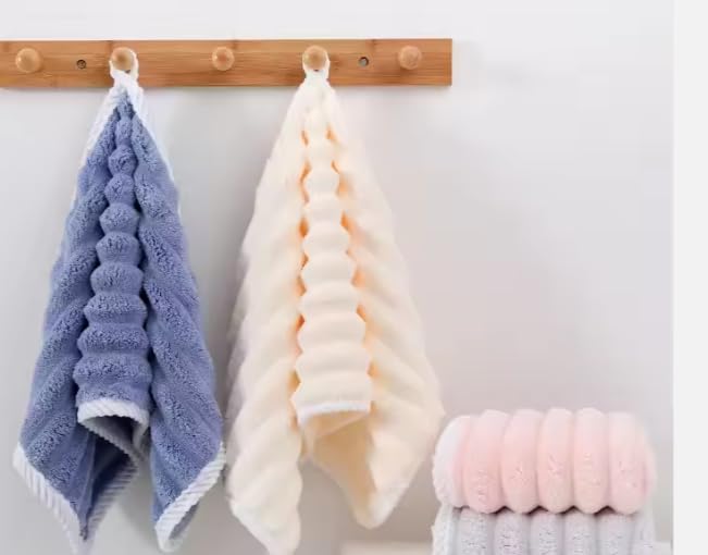 HomeCloud Microfiber Soft & Fuffy Hand Towel 600 Gsm | Hanging Loop Soft, Highly Absorbent & Fast Dry Hand Towel (Set Of 3) - Linning Multicolor