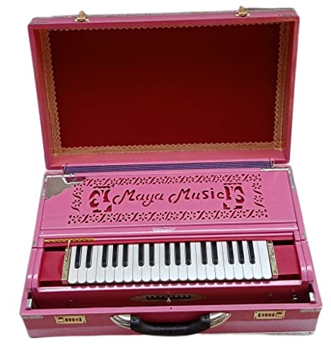 Musical Instrument Harmonium With Full Padding Chain Cover - 9 Scale Changer (With Coupler), 37 Italian Keys, 3 3/4 Octave, 3 Set Of Premier Star Reeds (Base, Male & Female)