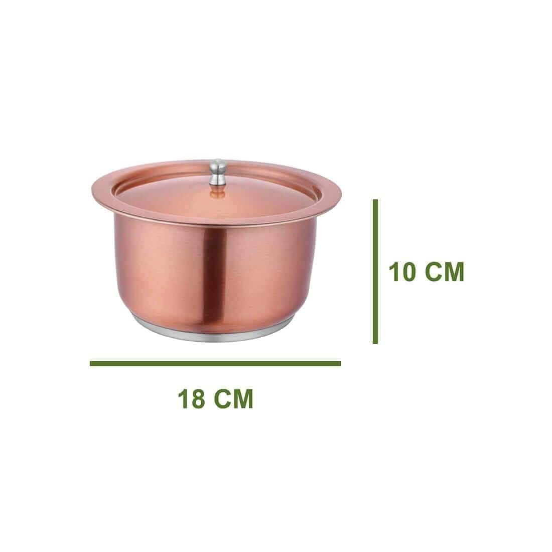 High Grade Stainless Steel Copper Tope With Lid Set Of 2 Pcs | Copper Coating & Inside Silver Color, Size 16 Cm, 1.1 Liters + 18 Cm, 1.6 Liters