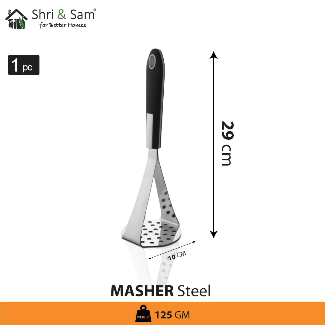 High Grade Stainless Steel Double Handle Masher, Silver | Easily Mash Boiled Potatoes & Other Vegetables For Pav Bhaji, Stuffed Paratha, Masala Dosa (Large)