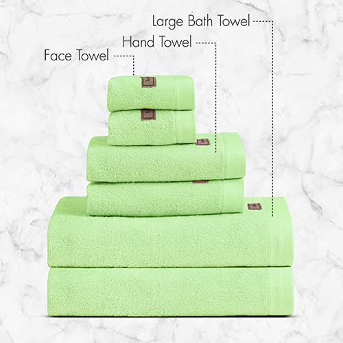 Spread Spain Bamboo Towel Bath, Hand & Face Towel 1950 Gsm | High Absorbent Super Soft | Hotel Spa Decorative Bathroom Towels | Lime (Set Of 6)