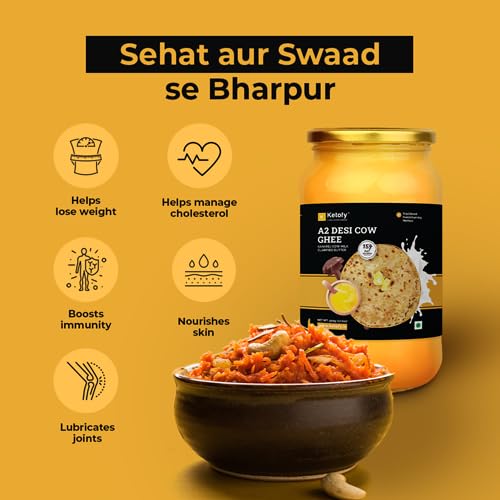 100% Pure A2 Desi Cow Ghee By Ketofy | Healthy & Pure Kankrej Cow Ghee Easily Digestible Good For Parathe | (500ml) 16.9 Ounce | Jar Pack