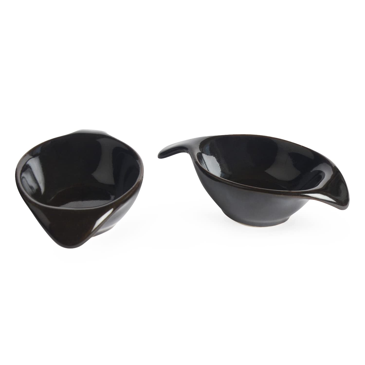 Studio Pottery Ceramic Dip Bowls Set Of 2 - 20ml Each, Black | Chutney Bowls - Ketchup Bowls