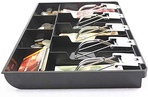 Cash Money Tray 5 Bill 4 Coin Drawer Tray Storage Case With Metal Clip, 40 X 24.4 X 3.5 Cm, Colour - Black, Material - Plastic