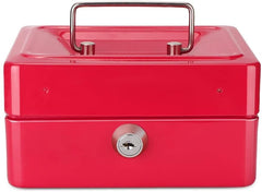 Metal Cash Box With Money Tray, Small Cash Box With Key Lock, Money Slot, Money Coin Safe Security Box Household For Home Office Hotel Business Use, Colour - Red