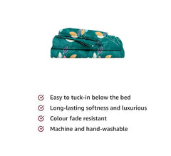 100% Cotton Single Bedsheets With 1 Matching Pillow Covers - 58 X 88 Inches, Dark Green | Luxurious Beautiful Soft Comfort Designer Floral Pattern Bedsheet