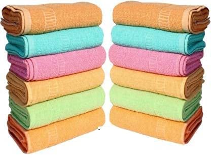 Cotton Colors Cotton Solid Plain Hand Towel 1200 Gsm - Set Of 8 (Multicolour)