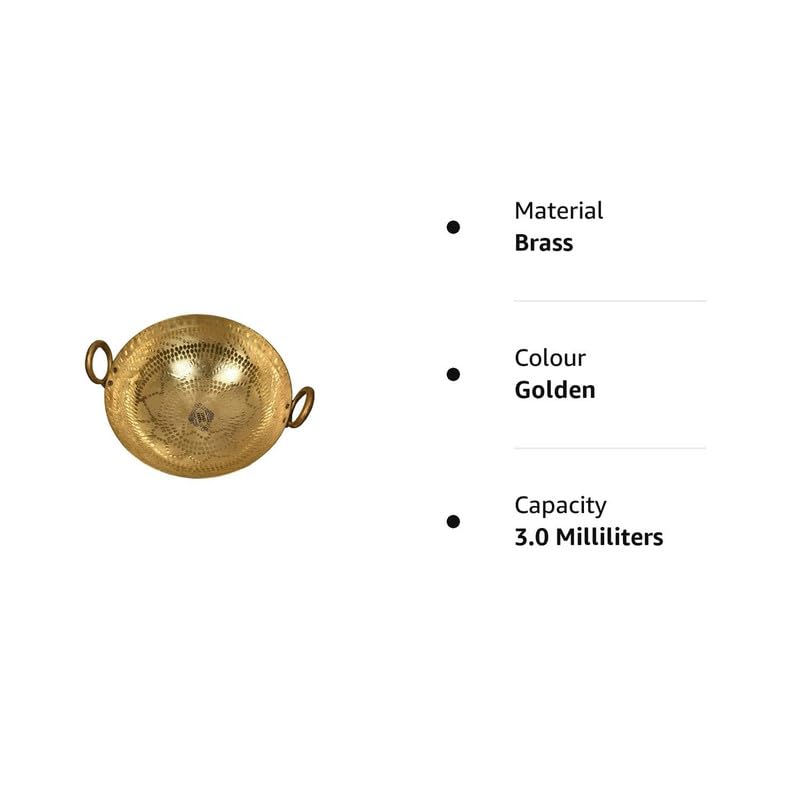Golden Brass Pital Kadhai Heavy Weight Serving Kadhai - Kadai Cookware, 3 Liters - 12 X24 X8 Centimeters | Non-Toxic