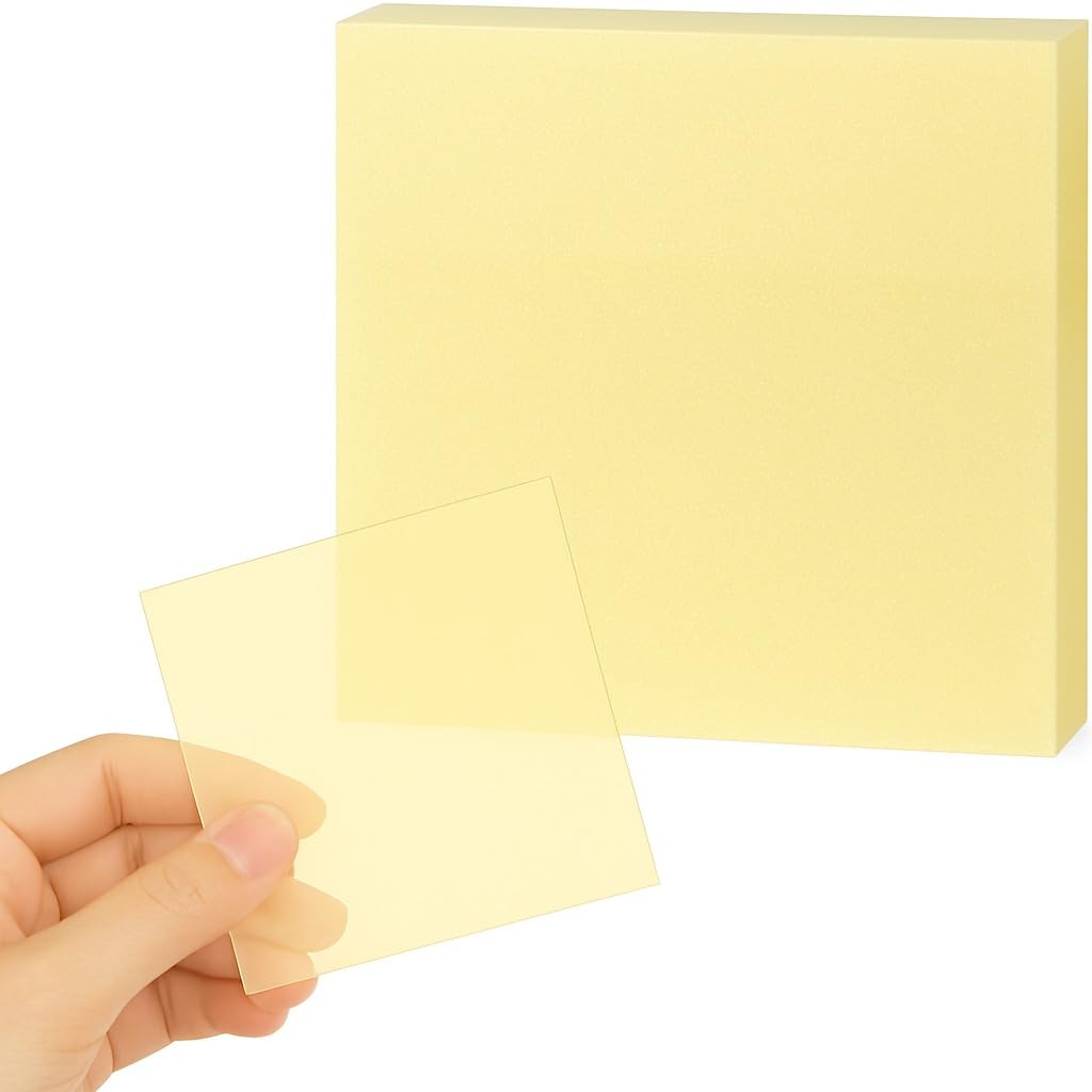 50 Sheets Transparent Sticky Notes, Colored Clear Self-adhesive Memo Pads – (Yellow)