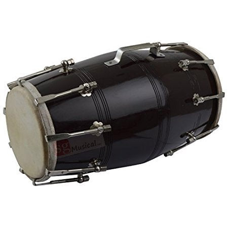 Mango Wood Bolt Tuned Dholak - Black | Perfectly Symmetric Round Dholak - Dholak For Festival, Wedding, Satsang | Very Easy To Tune, Wedding Dholki