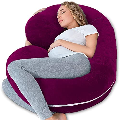 Pregnancy Pillow, Maternity Body Pillow For Sleeping, C Shaped Pillow, Wine - 55 Inch | Full Body Pillow, Pregnancy Pillow For Pregnant Women, Support Belly & Back, Removable Velvet Cover