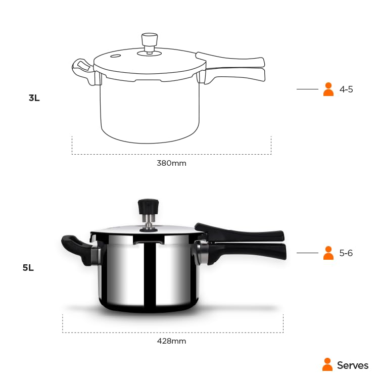 Stellar Stainless Steel Triply Pressure Cooker With Gasket - 3 Liters | Rivet Less Handle, Mirror Finish - Induction & Gas Base