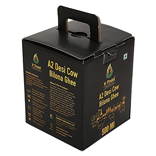 Premium A2 Pure Desi Cow Bilona Ghee By V - Truss Organics | Traditional Vedic Bilona Method Healthy Desi Cow Ghee Perfect For Calcium | (500ml) 16.9 Ounce | Jar Pack