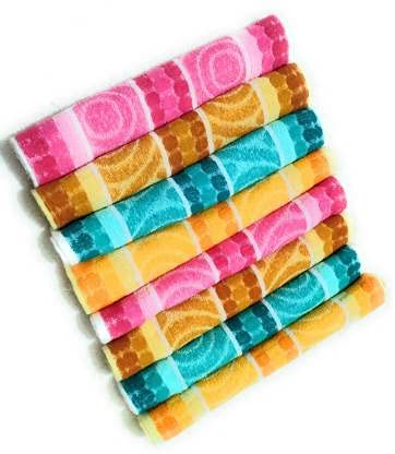Cotton Colors Cotton Floral Design Hand Towel 1200 Gsm - Set Of 8 (Multicolour)