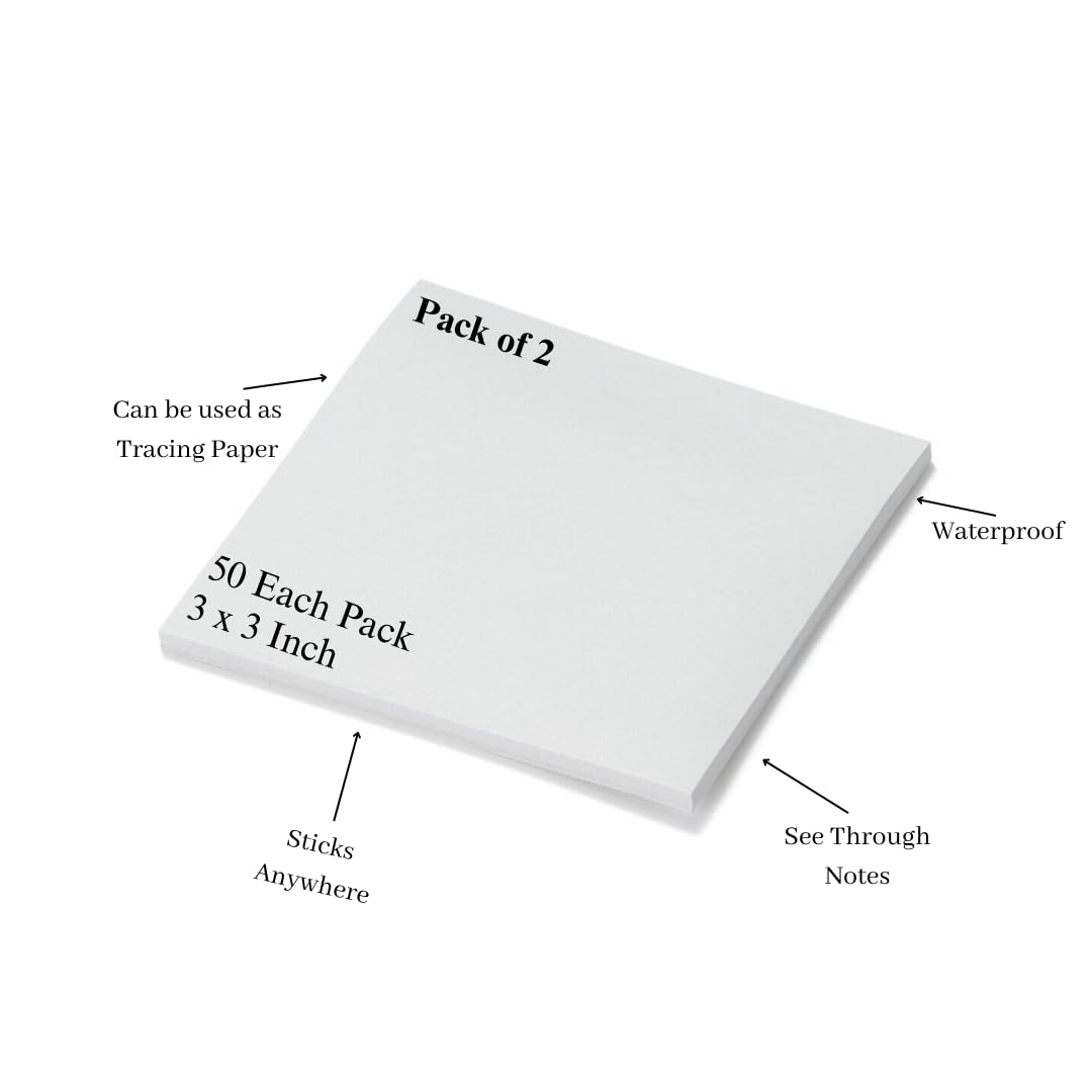 100 Sheets Transparent Sticky Notes Set 3 X 3 Inch | Material Office Stationery - Pack Of 2 Pcs