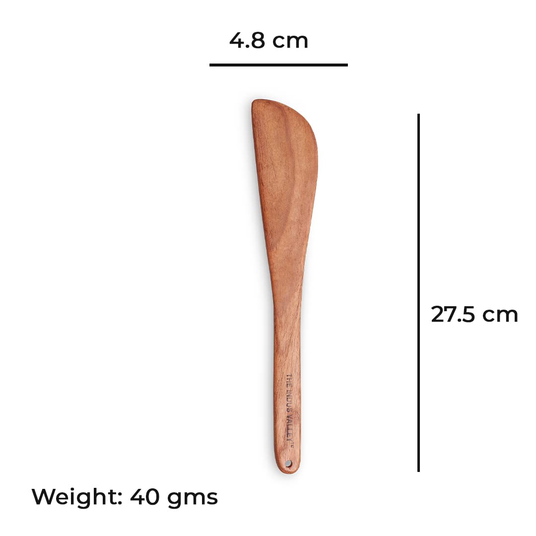 Brown Neem Wooden Compact Flip, Spatula, Ladle For Cooking Dosa, Roti, Chapati | Kitchen Tools - No Harmful Polish, Naturally Non-Stick | Handmade - 27.5 Cm, 40 Gm