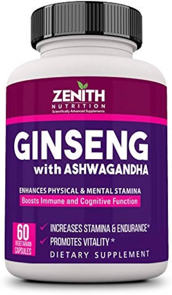 Zenith Nutrition Ginseng With Ashwagandha, Boost The Immunity System Naturally | 60 Capsules 100gm 0.2lbs